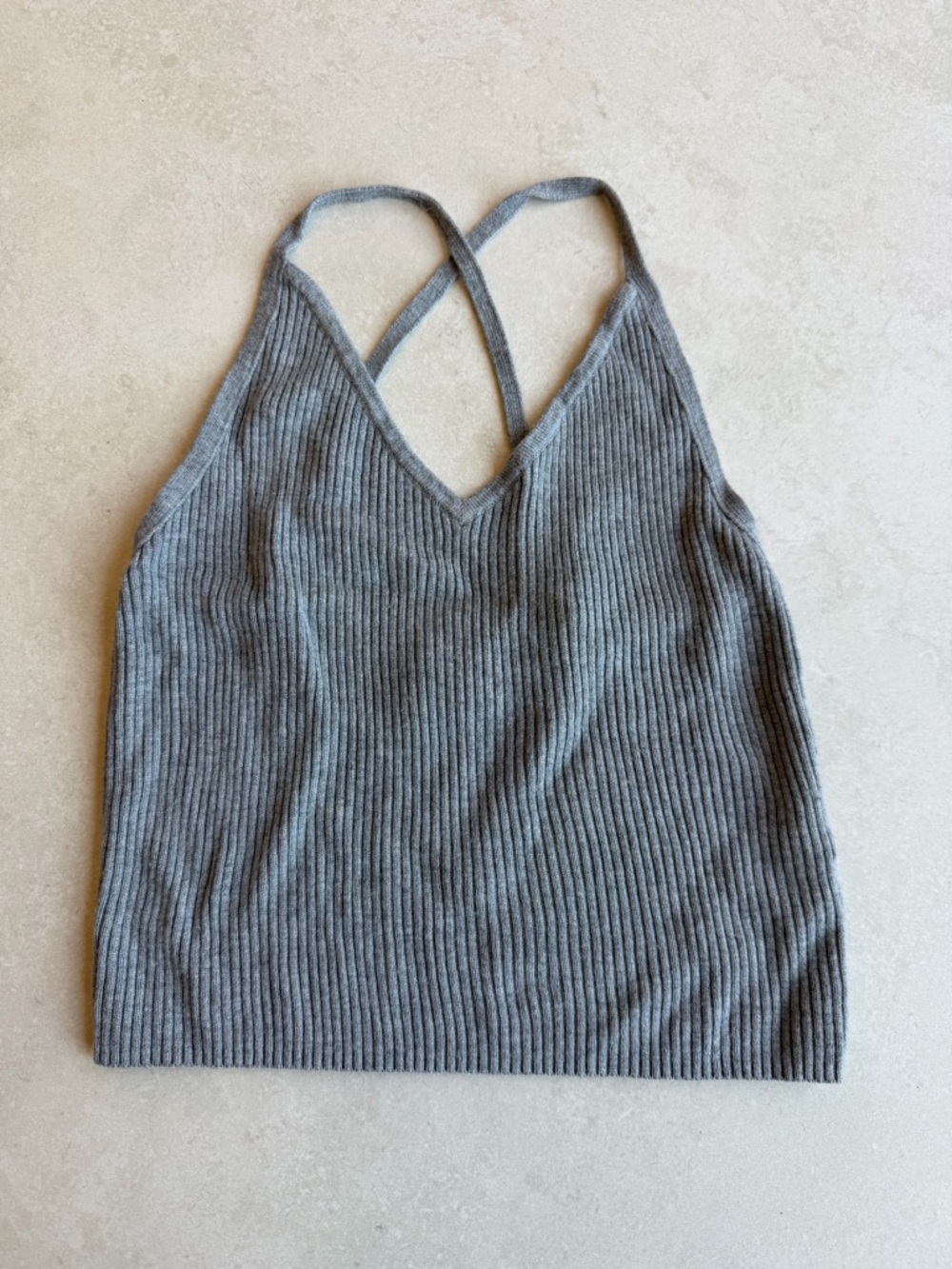 Kendall & Kylie Ribbed V-Neck Crossback Tank - Gray